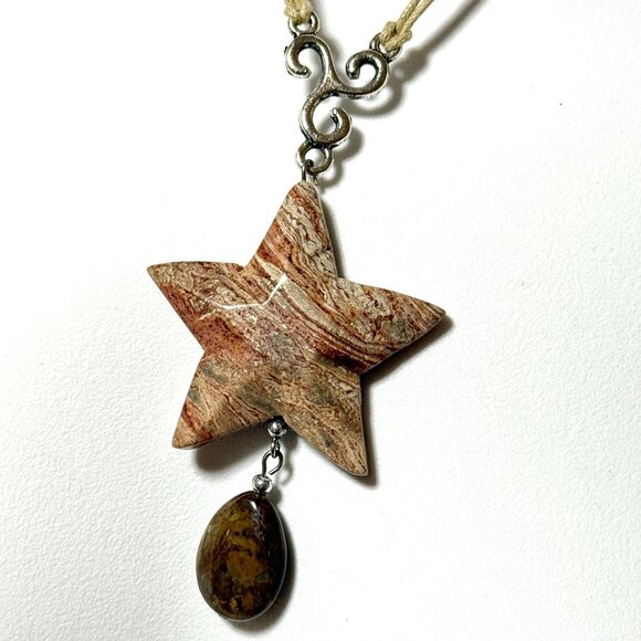 2/$20, Earthy Crazy Lace Agate Star Necklace, Genuine Gemstone Cord Necklace - Picture 1 of 14